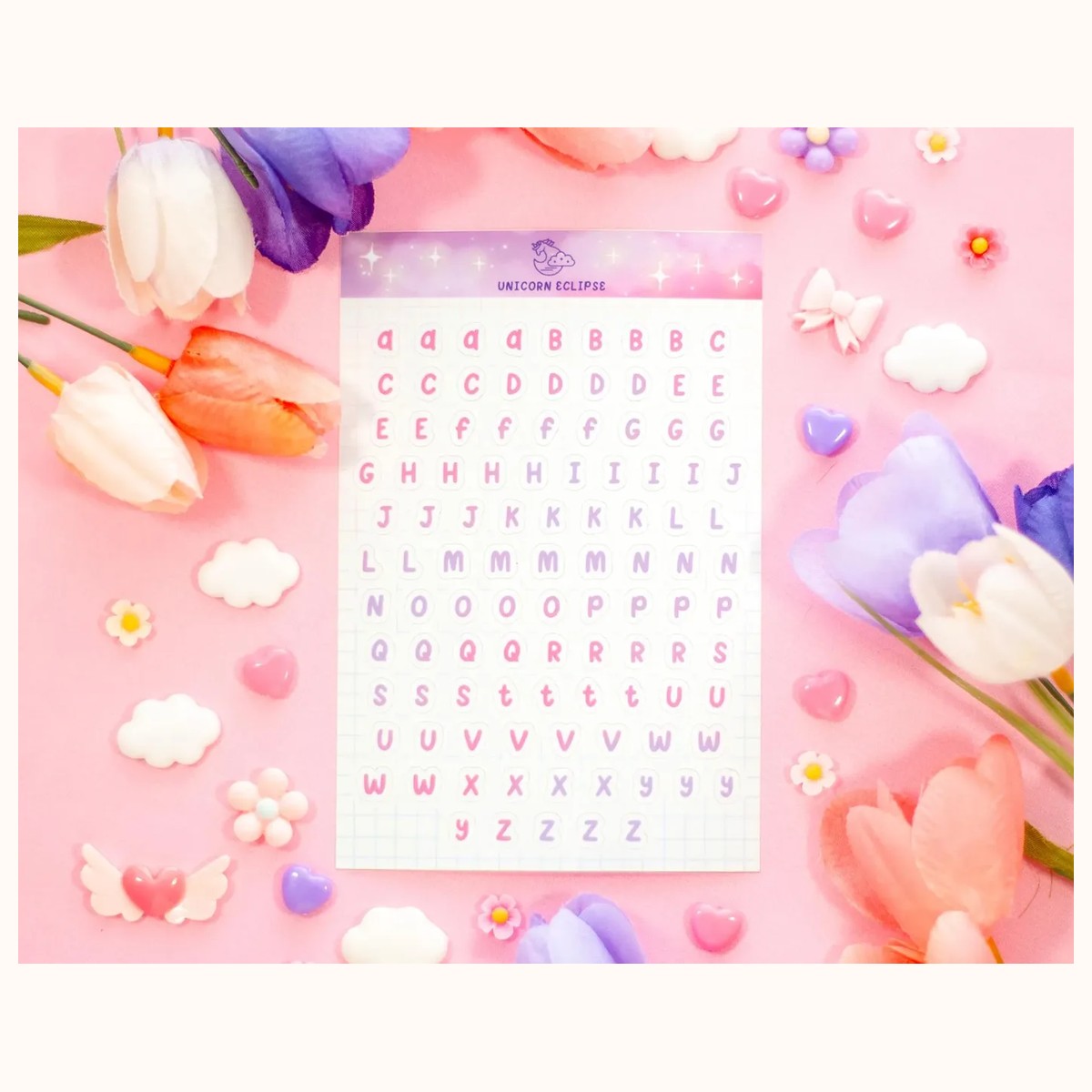 Alphabet Pink Aesthetic Matte Sticker Sheet, stickers from Farouk Book Store