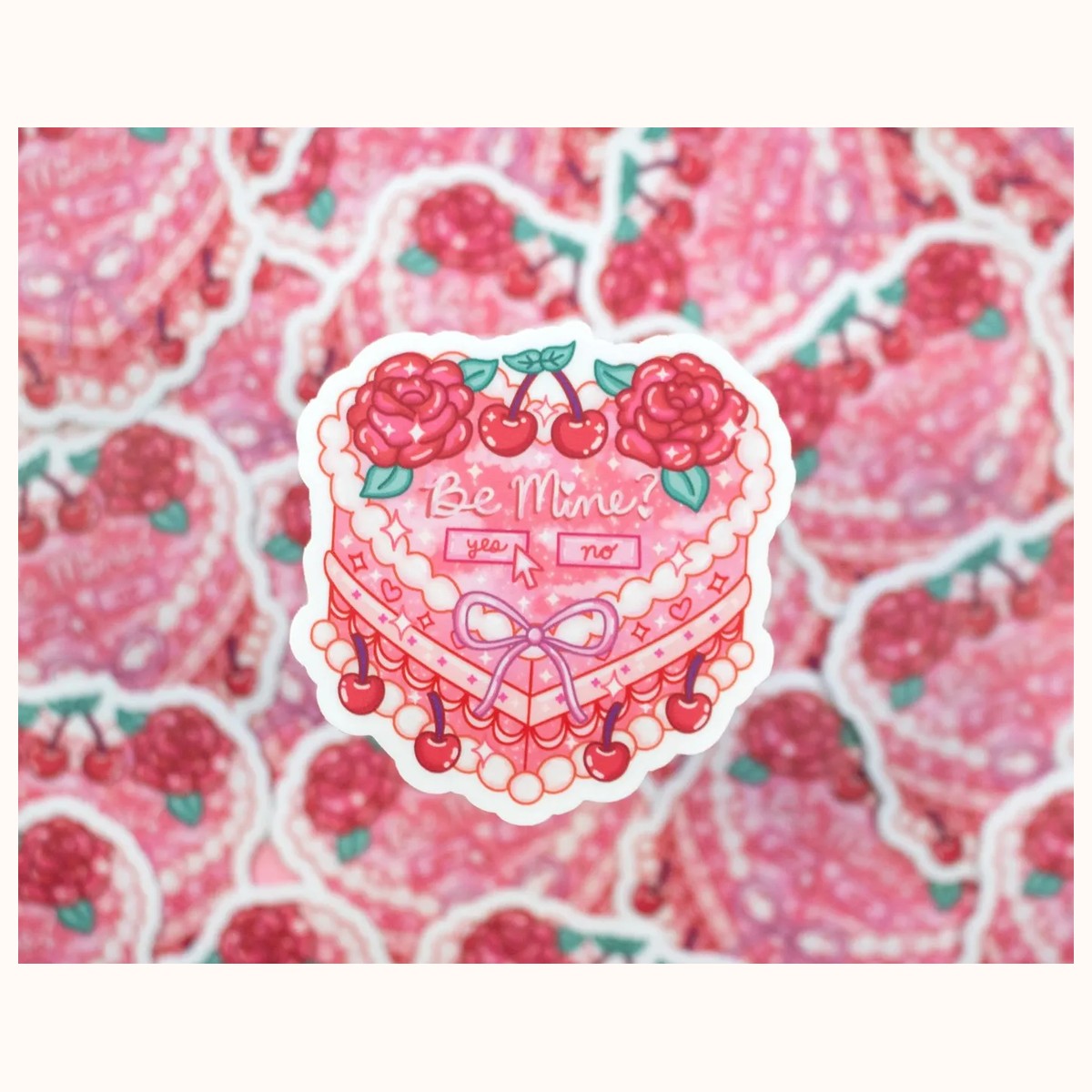 Vintage Heart Cake Cute Aesthetic Vinyl Sticker view 2