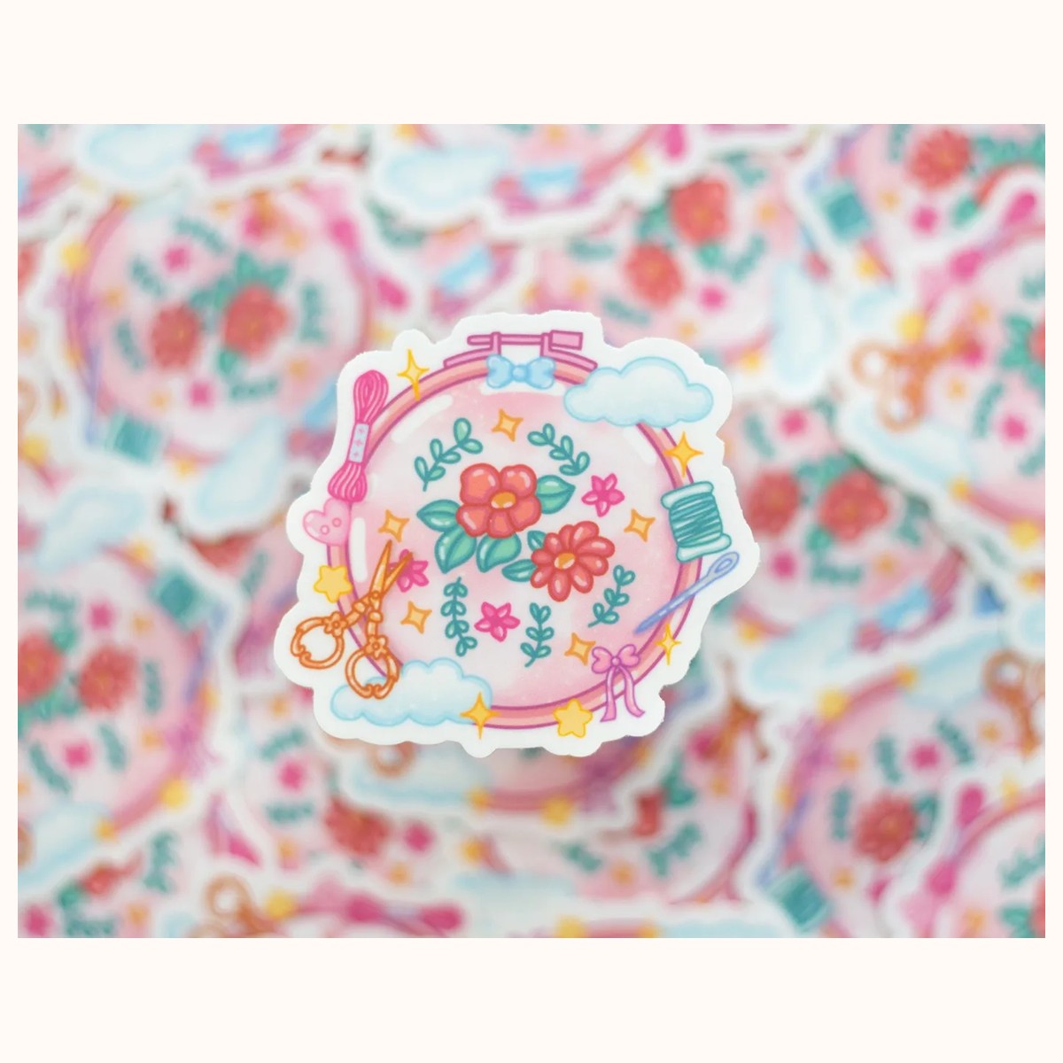 Embroidery Hoop Cute Aesthetic Vinyl Sticker view 2