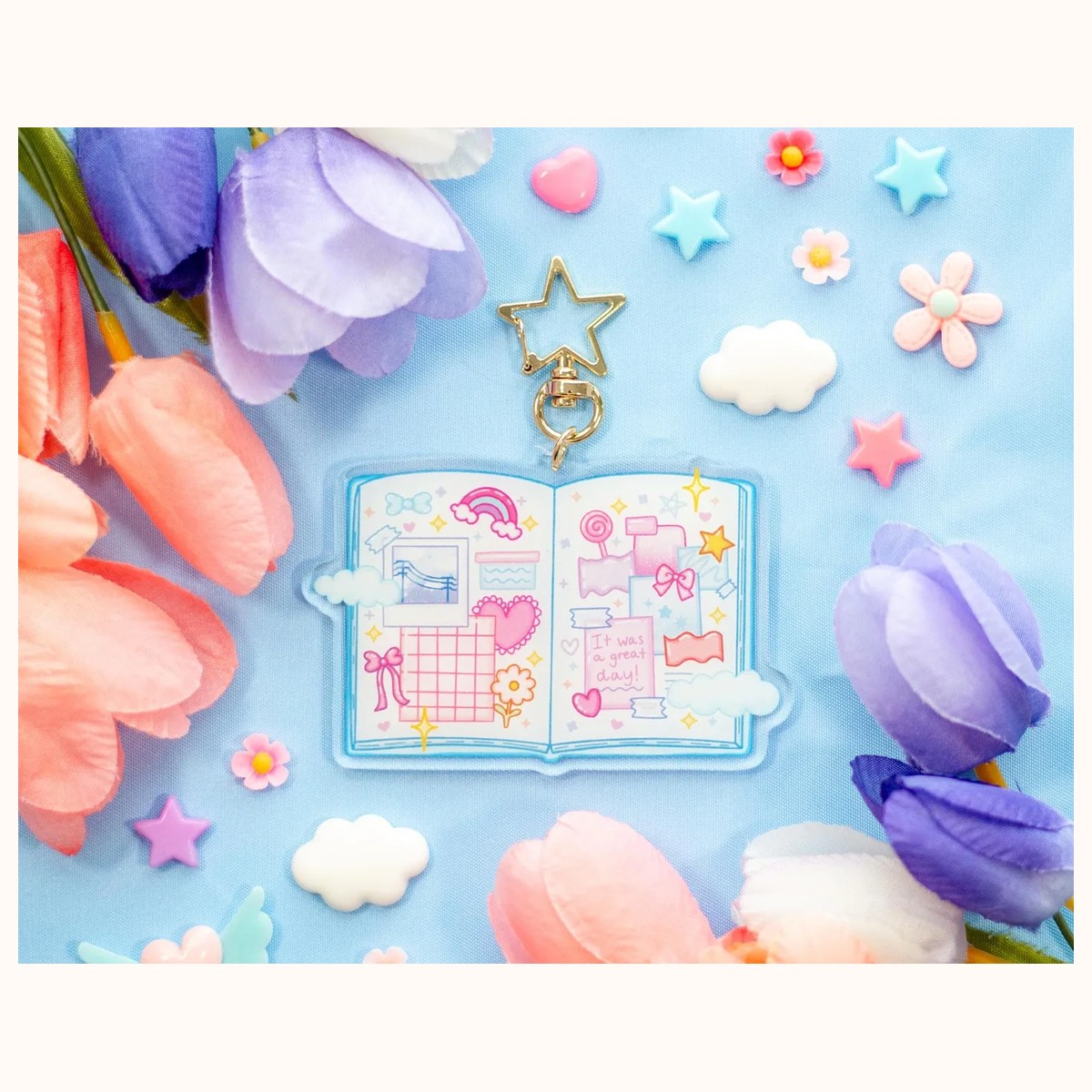 Journal Aesthetic Cute Acrylic Charm Keychain by Farouk Book Store