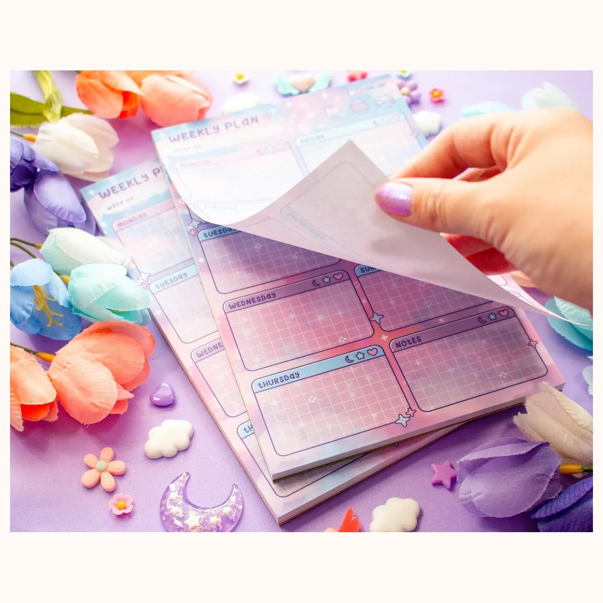 Game Time Weekly Planner Pad | Dreamy Floral Cute Kawaii Art Aesthetic Stationery view 2