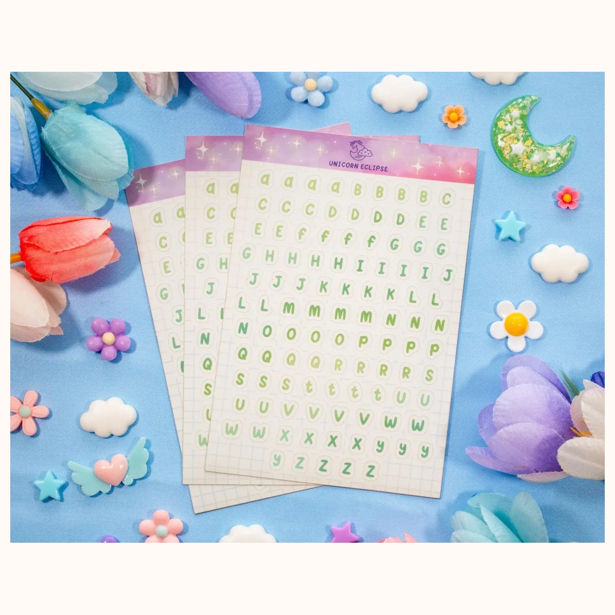 Alphabet (green) Aesthetic Matte Sticker Sheet view 3