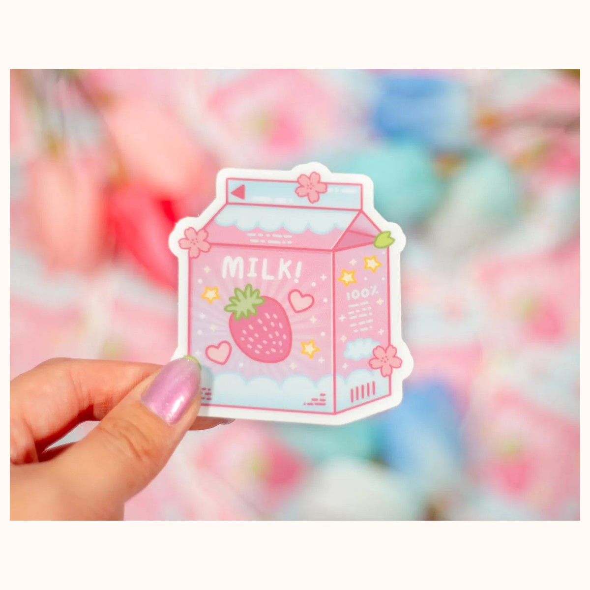 Strawberry Milk Sticker | Cute Aesthetic Waterproof Durable Laptop Sticker, stickers from Farouk Book Store