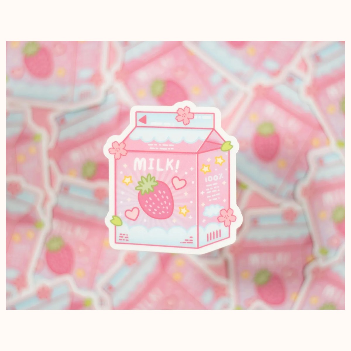 Strawberry Milk Sticker | Cute Aesthetic Waterproof Durable Laptop Sticker view 3