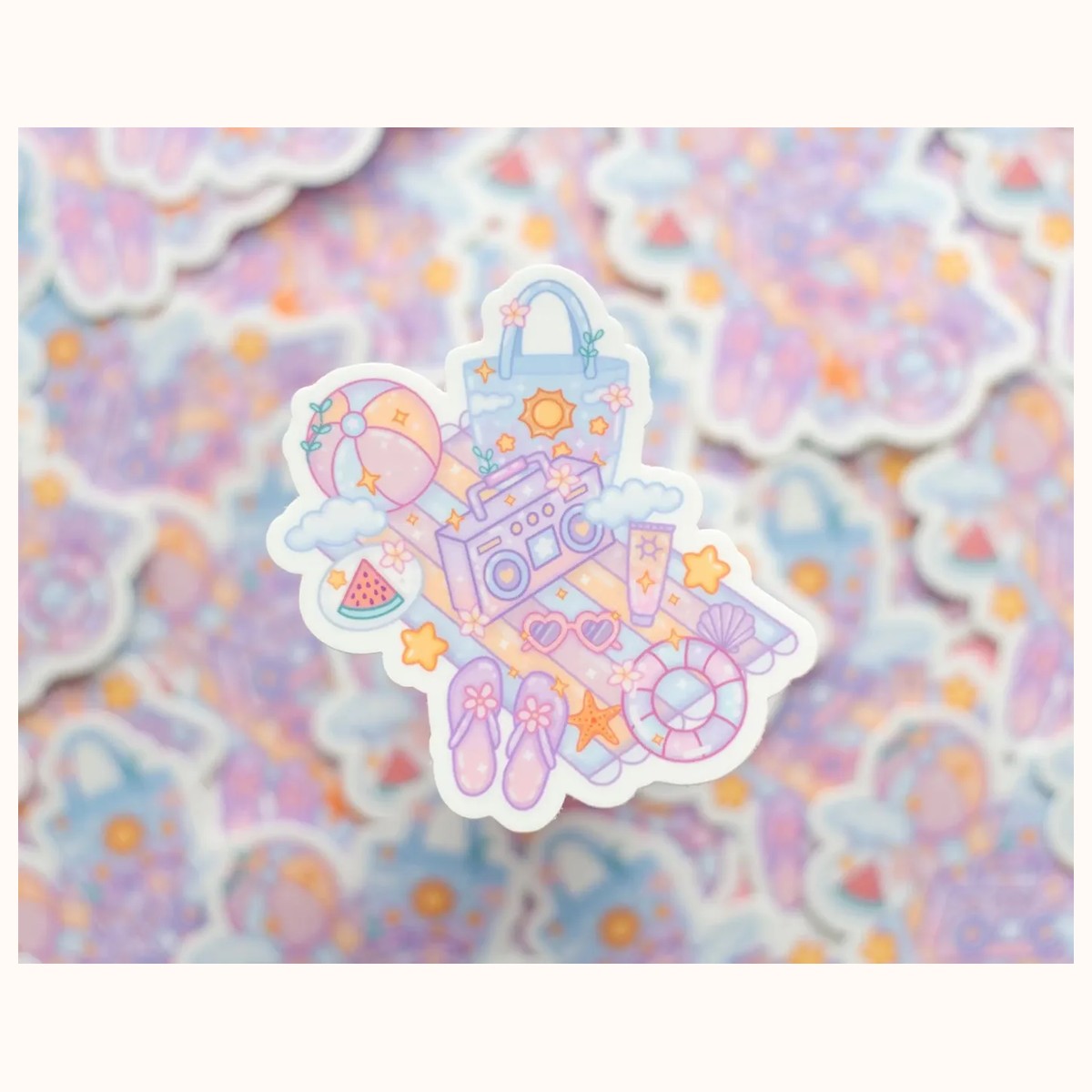 Beach Towel Sticker | Cute Aesthetic Waterproof Durable Laptop Sticker view 3