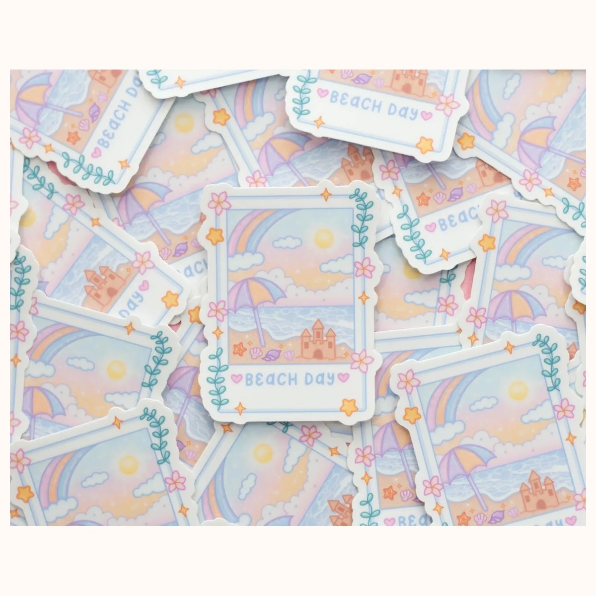 Beach Day Photograph Sticker | Cute Aesthetic Waterproof Durable Laptop Sticker view 2