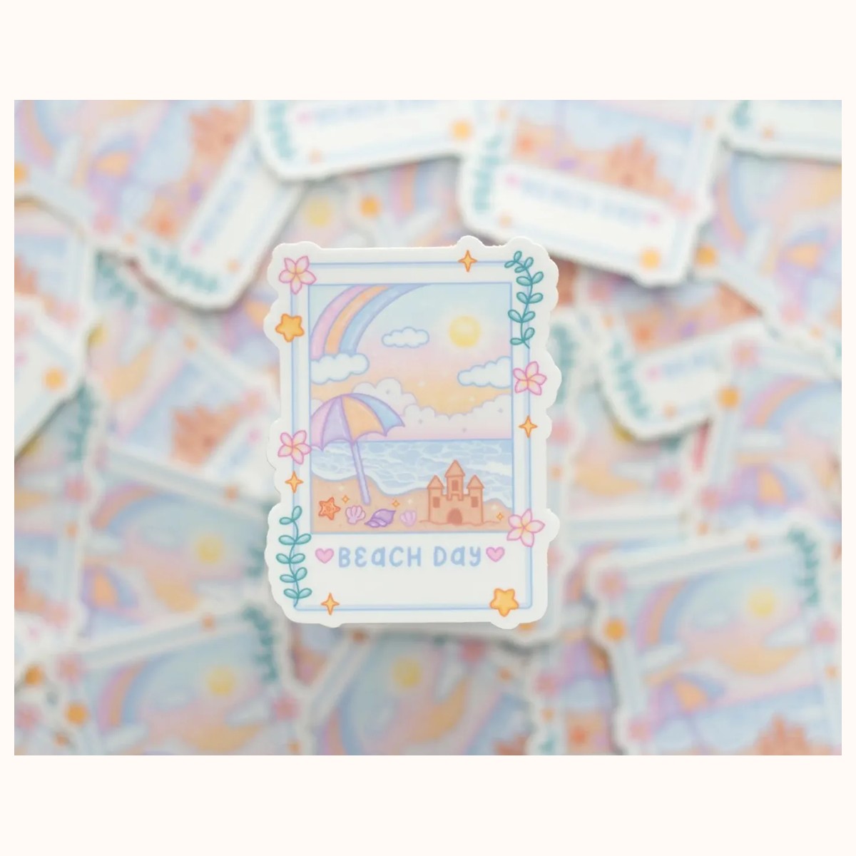 Beach Day Photograph Sticker | Cute Aesthetic Waterproof Durable Laptop Sticker view 3