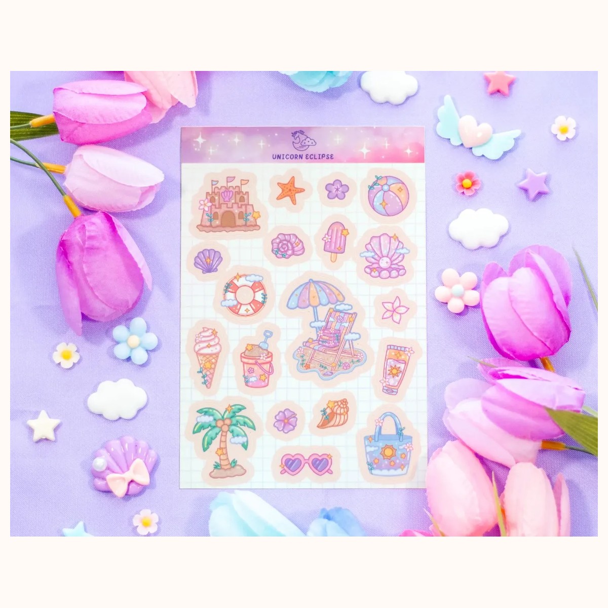 Beach Aesthetic Cute Sticker Sheet, stickers from Farouk Book Store