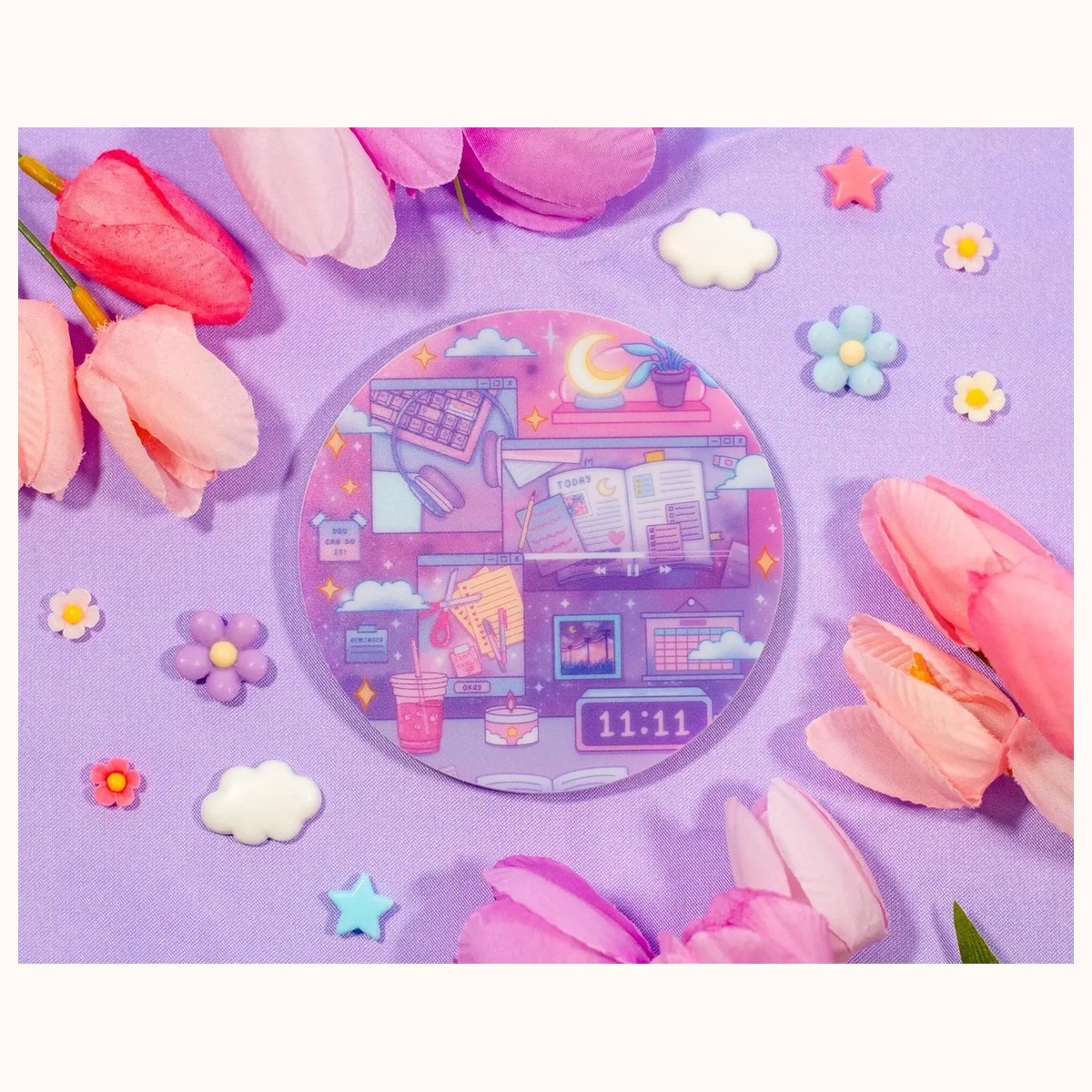Study Night Acrylic Coaster | Kawaii Drinks Coaster Home Decor Accessories by Farouk Book Store