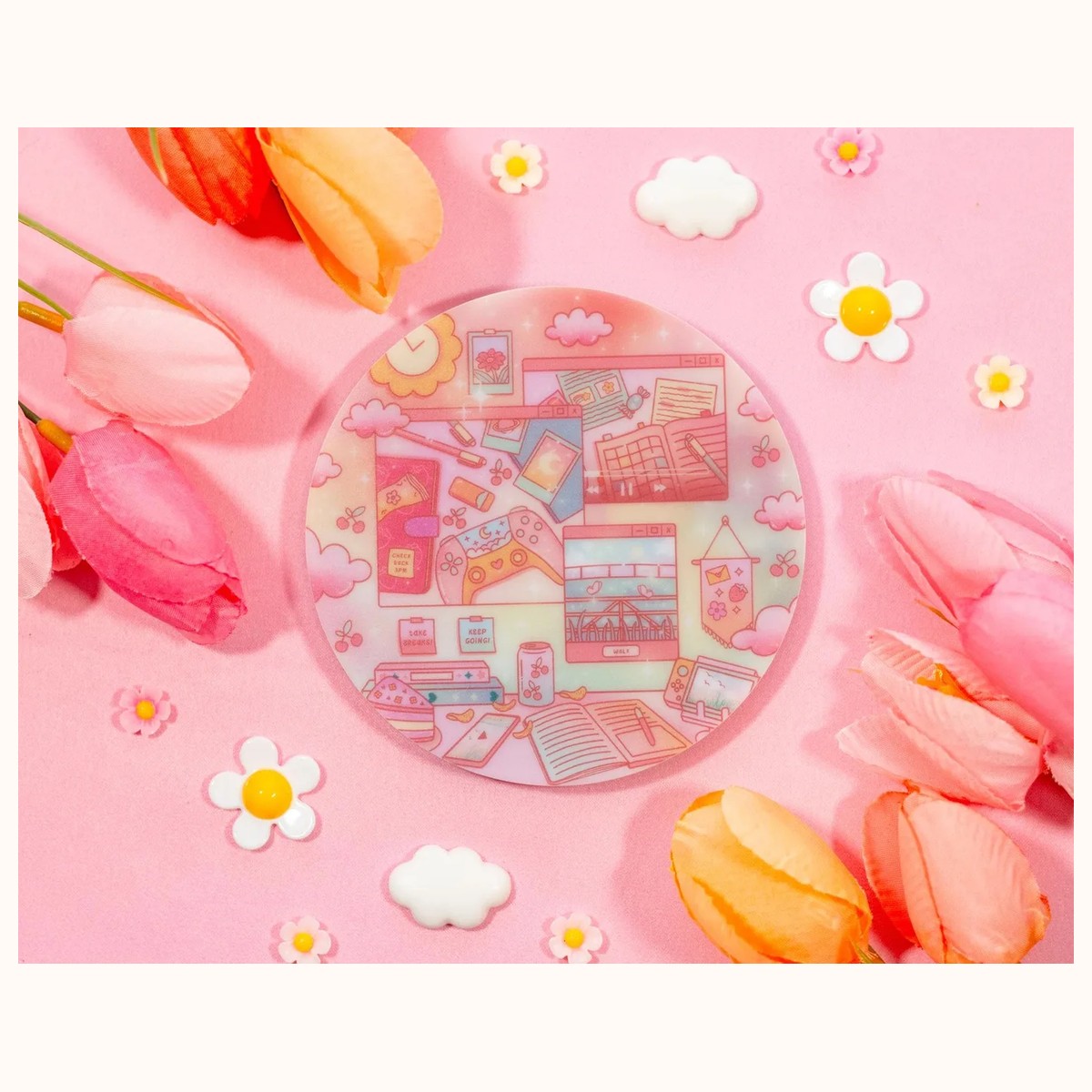 Study Break Acrylic Coaster | Kawaii Drinks Coaster Home Decor Accessories by Farouk Book Store