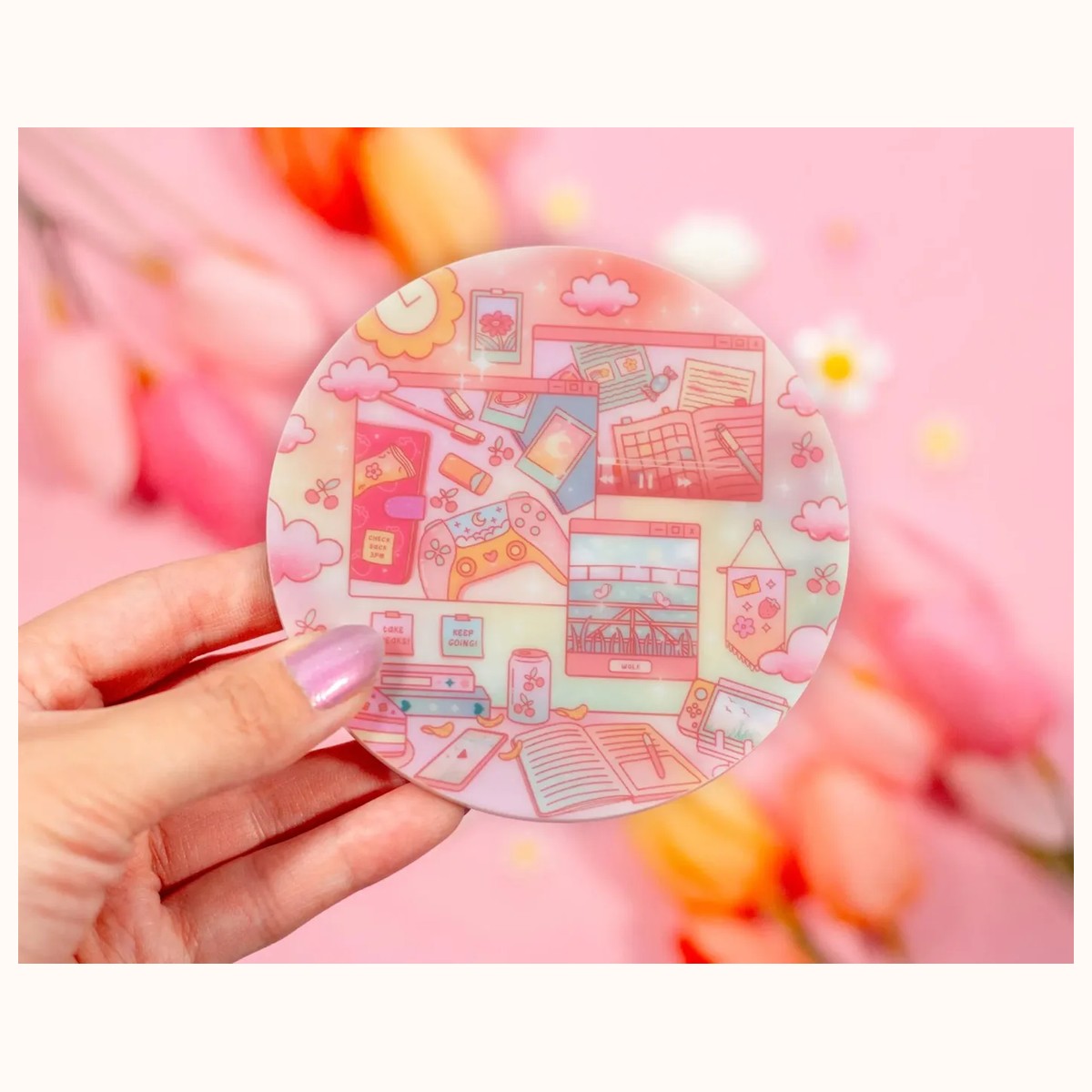 Study Break Acrylic Coaster | Kawaii Drinks Coaster Home Decor Accessories view 2