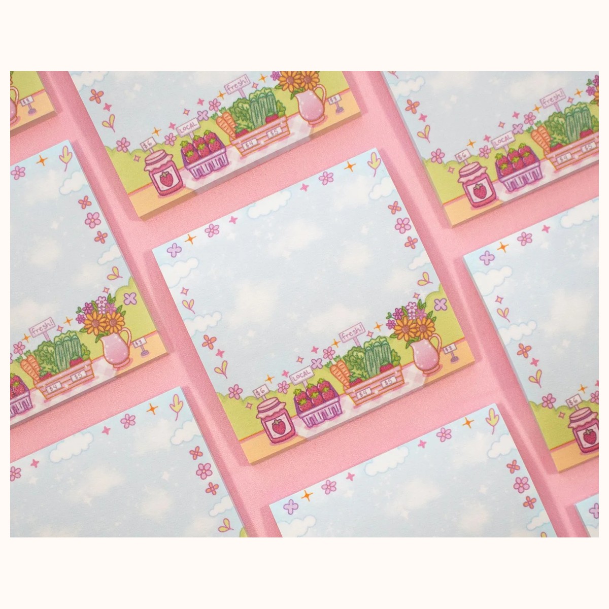 Farmers Market Aesthetic Sticky Note Memo Pad | Kawaii Aesthetic view 3
