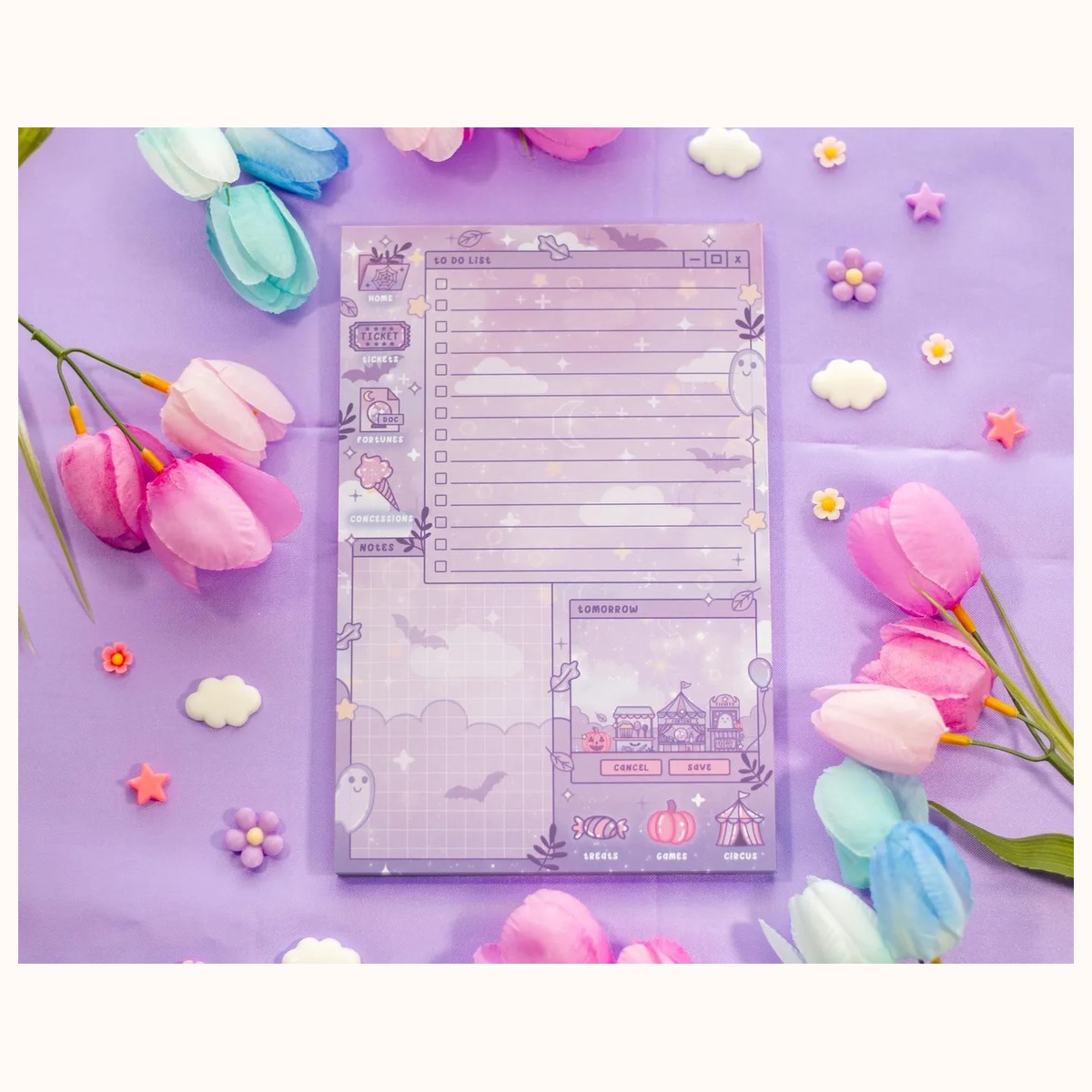 Midnight Carnival Daily Planner Pad | Dreamy Floral Cute Kawaii Art Aesthetic Stationery Note Pad, notepads from Farouk Book Store