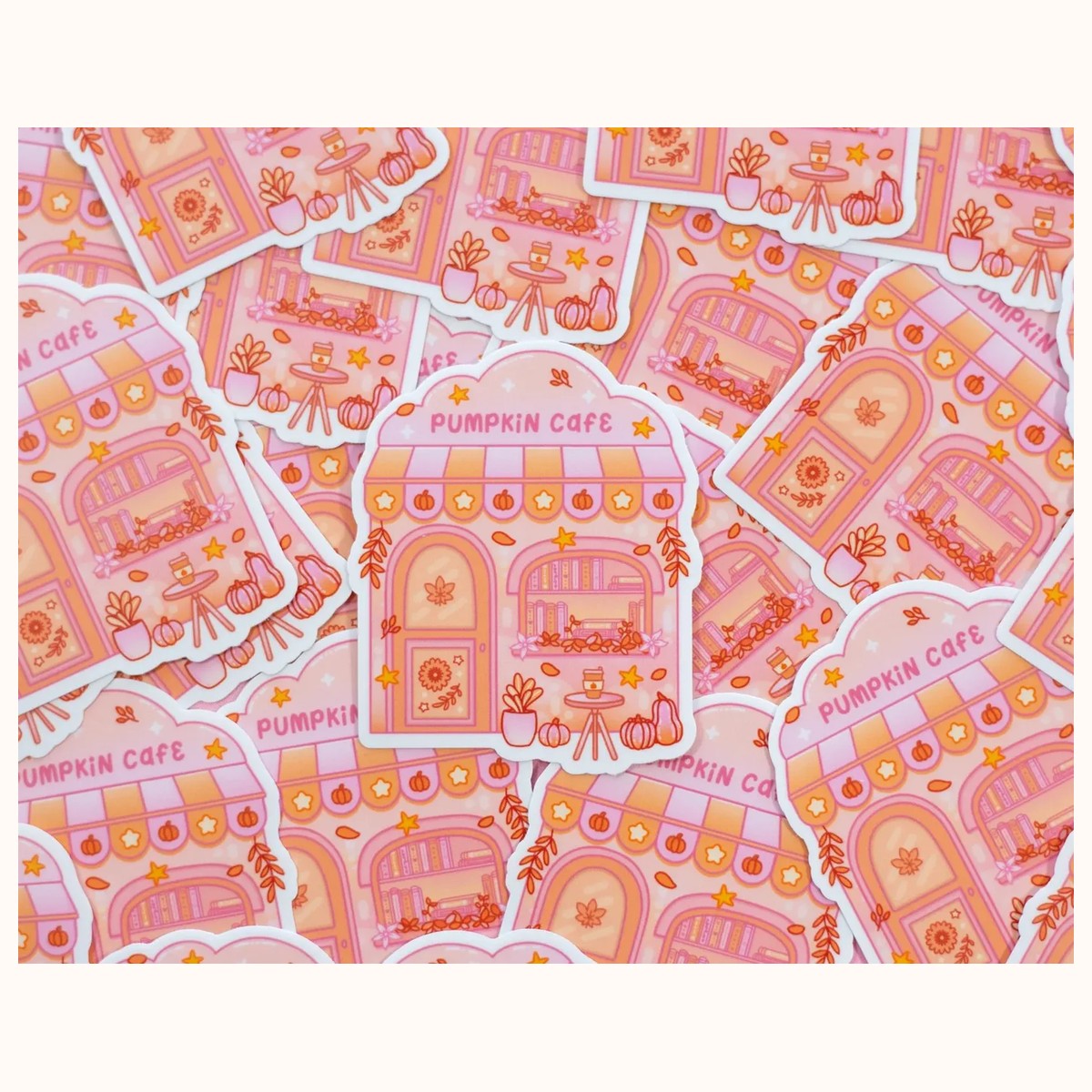 Pumpkin Cafe Aesthetic Cute Vinyl Sticker view 3