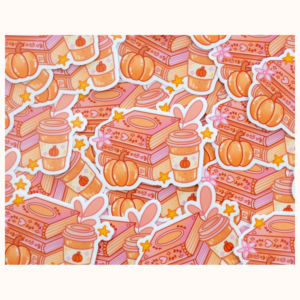 Pumpkin Books Aesthetic Cute Vinyl Sticker view 3