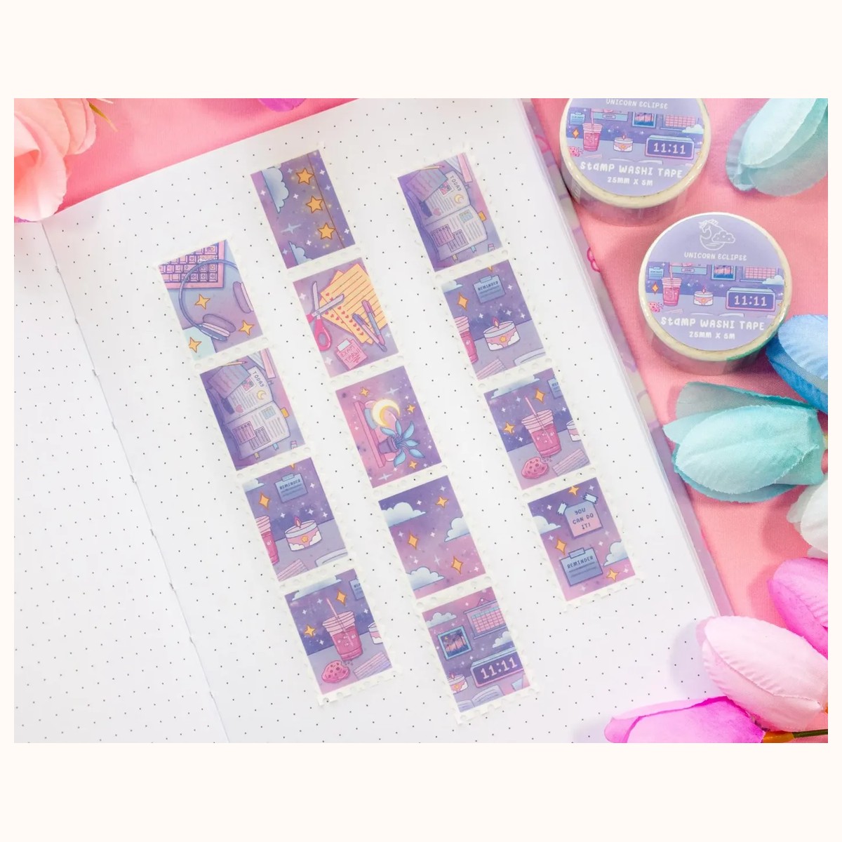 Study Night Stamp Washi Tape | Aesthetic Kawaii Cute Stationery by Farouk Book Store