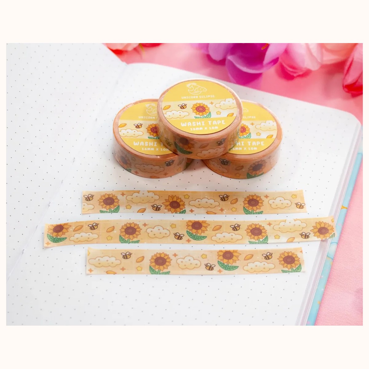 Sunflower Dreams Kawaii Aesthetic Washi Tape view 3