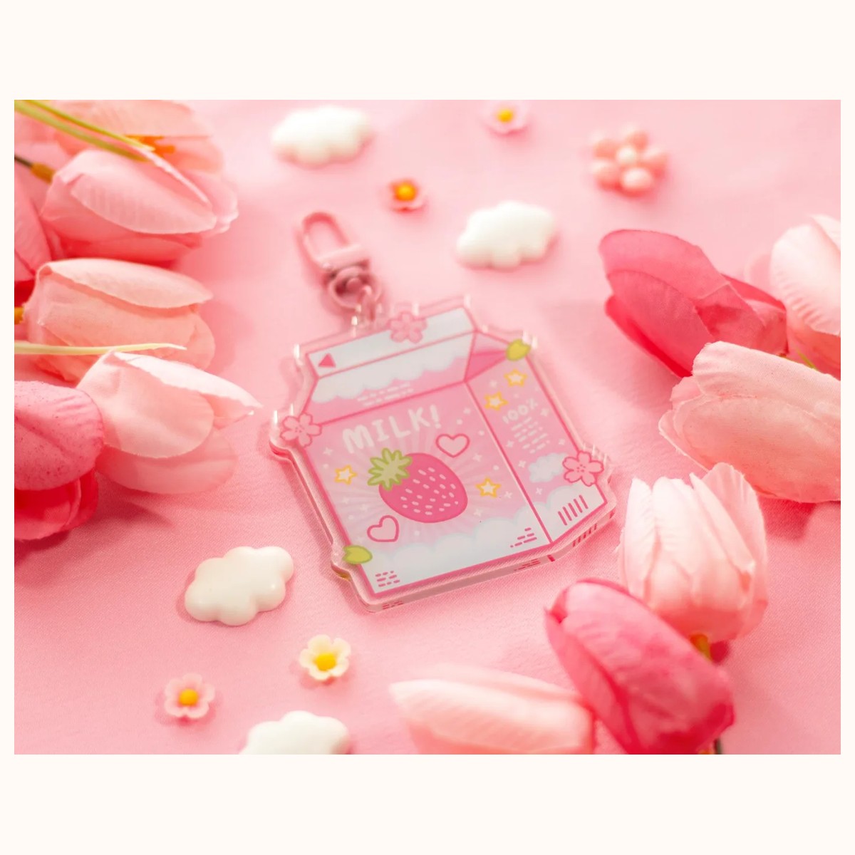 Strawberry Milk Aesthetic Cute Acrylic Charm Keychain view 3