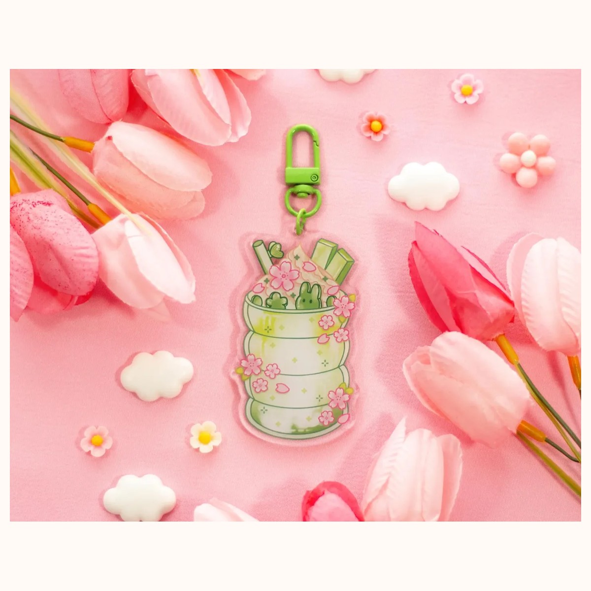 Iced Matcha Aesthetic Cute Acrylic Charm Keychain by Farouk Book Store