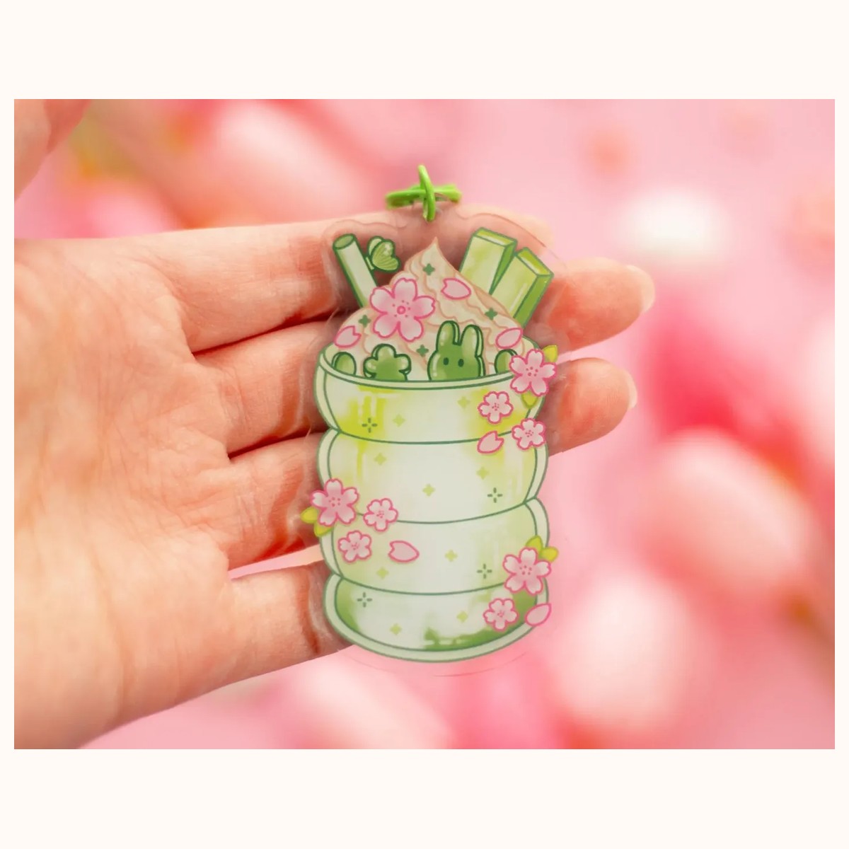 Iced Matcha Aesthetic Cute Acrylic Charm Keychain view 2
