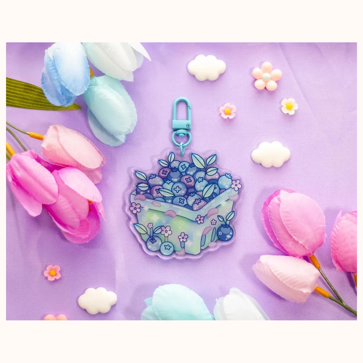 Blueberry Basket Aesthetic Cute Acrylic Charm Keychain by Farouk Book Store