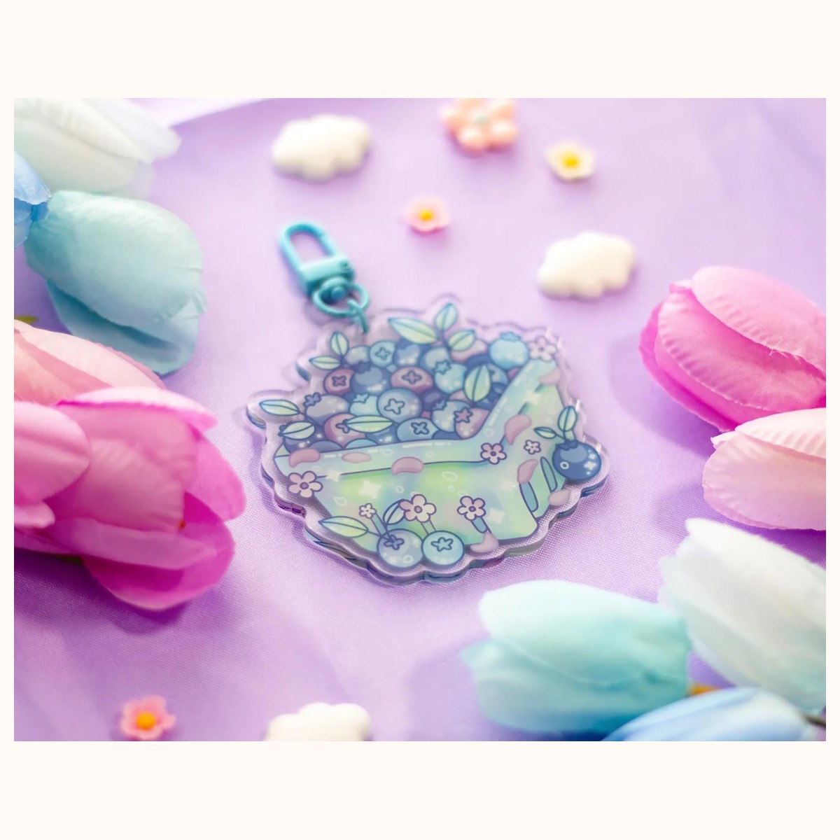 Blueberry Basket Aesthetic Cute Acrylic Charm Keychain view 3