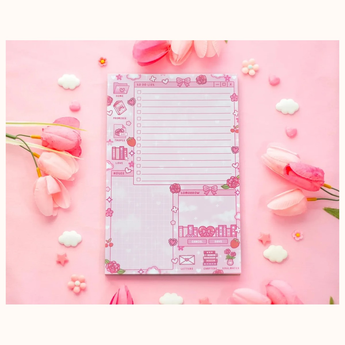 Love Story Daily Planner Pad | Dreamy Floral Cute Kawaii Art Aesthetic Stationery Note Pad, notepads from Farouk Book Store