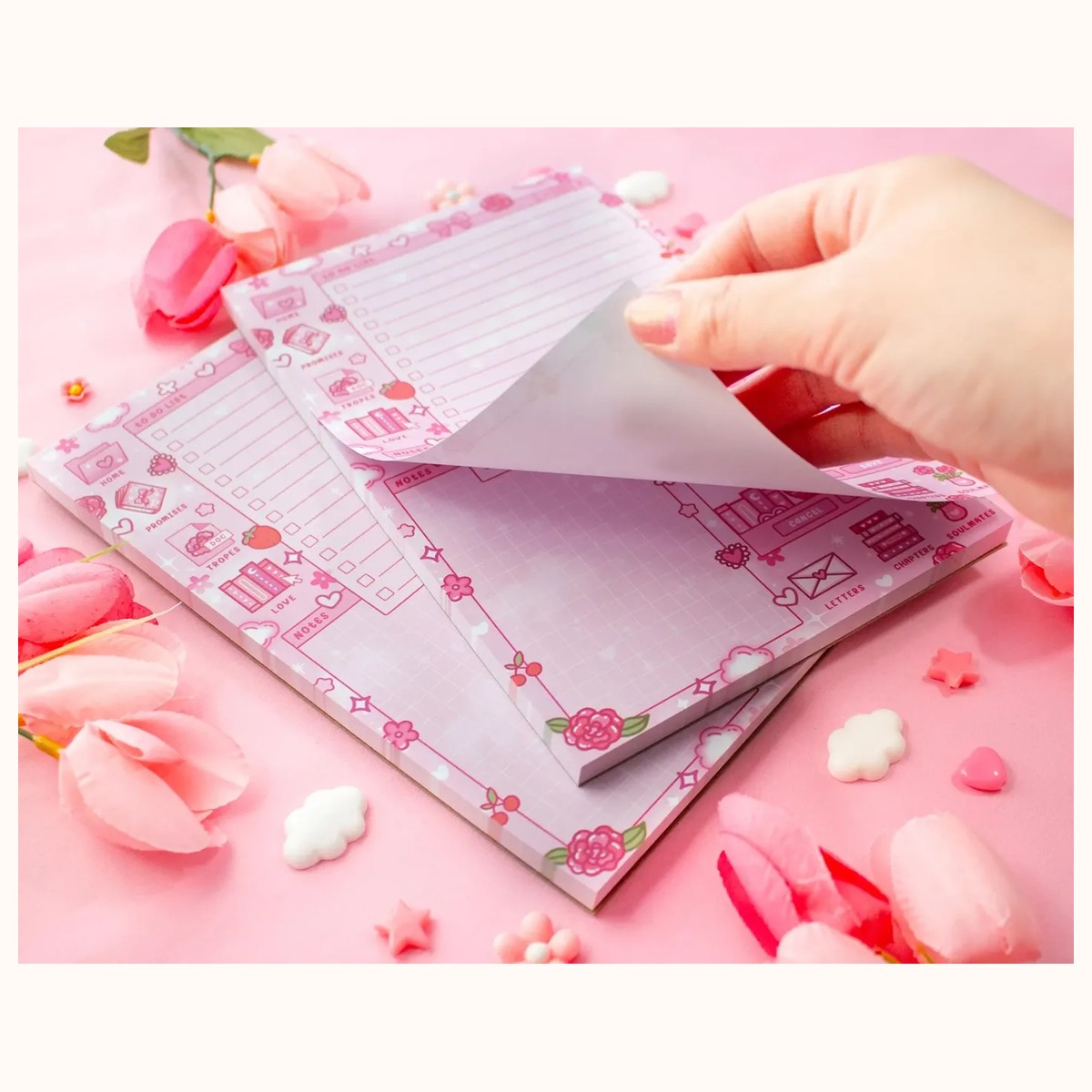Love Story Daily Planner Pad | Dreamy Floral Cute Kawaii Art Aesthetic Stationery Note Pad view 2