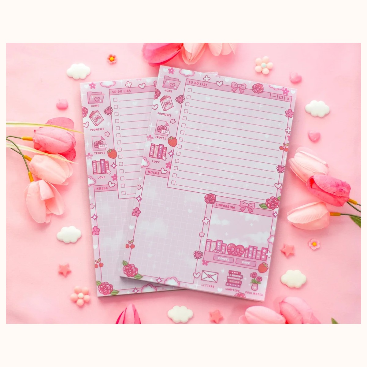 Love Story Daily Planner Pad | Dreamy Floral Cute Kawaii Art Aesthetic Stationery Note Pad view 3