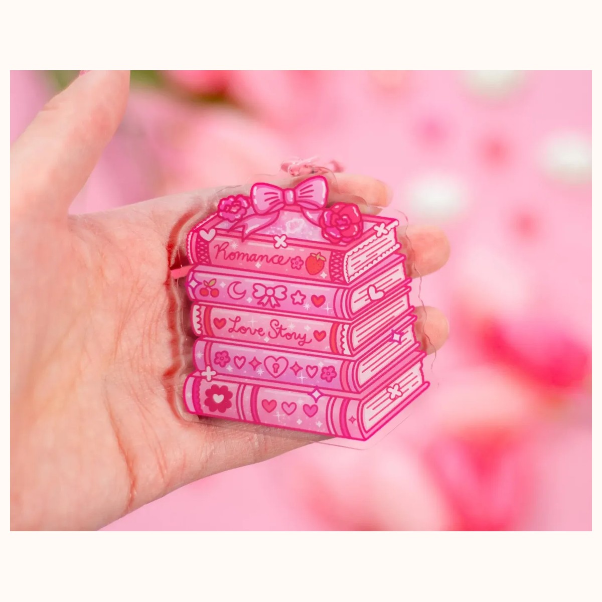 Romance Stacked Books Aesthetic Cute Acrylic Charm Keychain view 2
