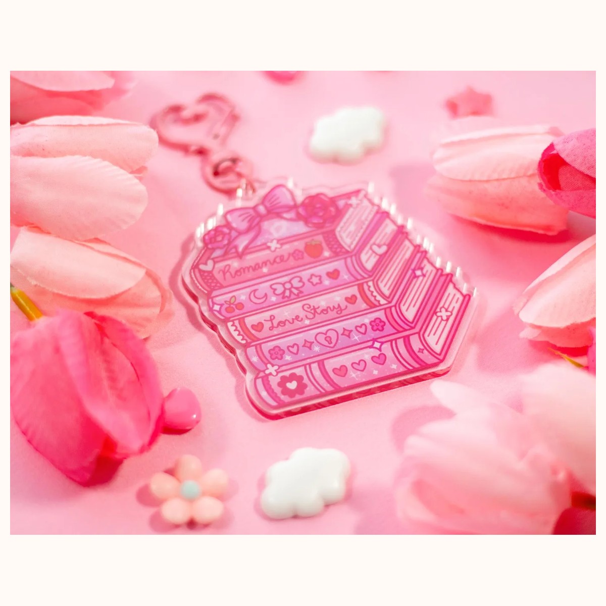 Romance Stacked Books Aesthetic Cute Acrylic Charm Keychain view 3