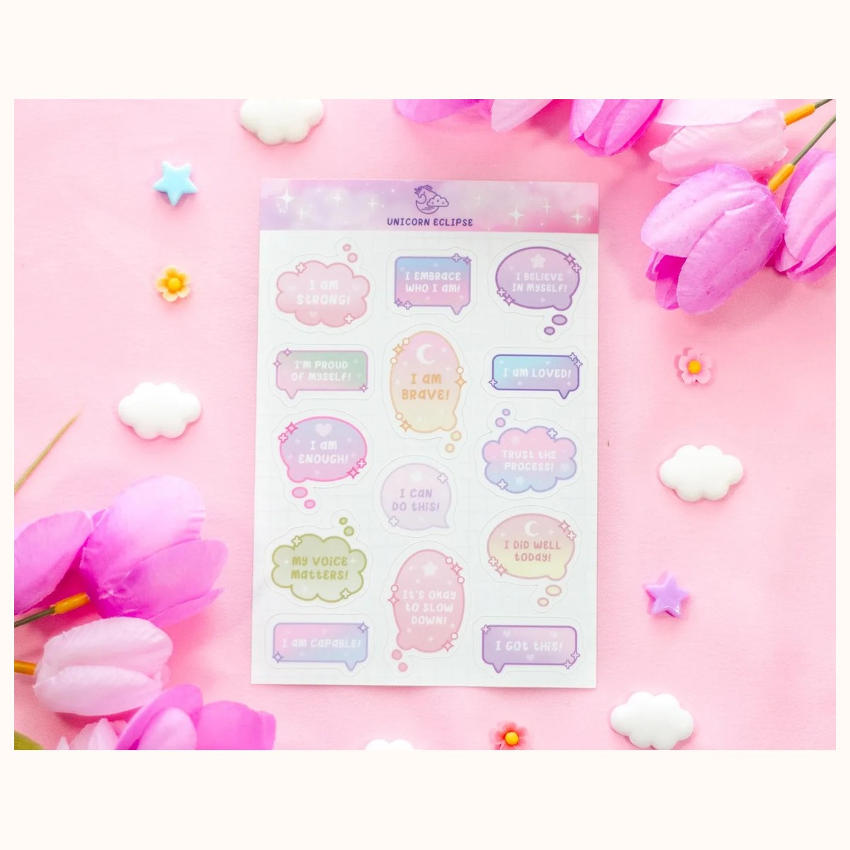 Affirmations Speech Bubbles Sticker Sheet, stickers from Farouk Book Store
