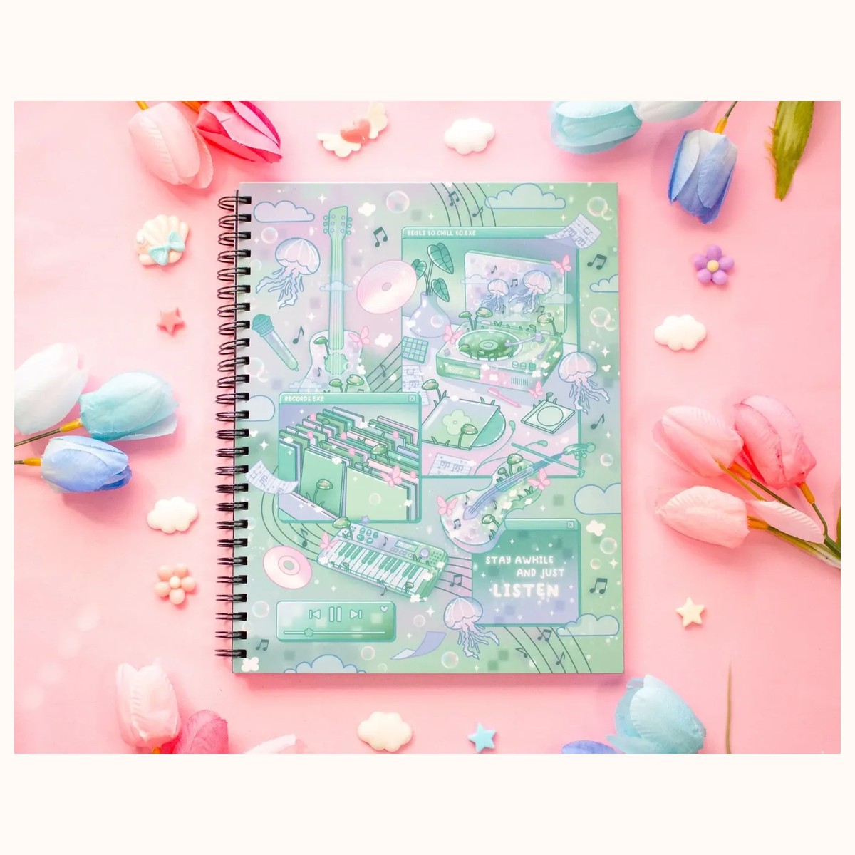 Blooming Records Spiral Lined Notebook (7x9") by Farouk Book Store