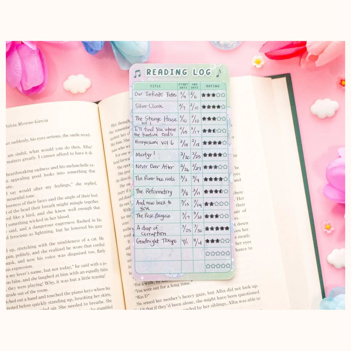 Blooming Records Reading Log Bookmark view 7