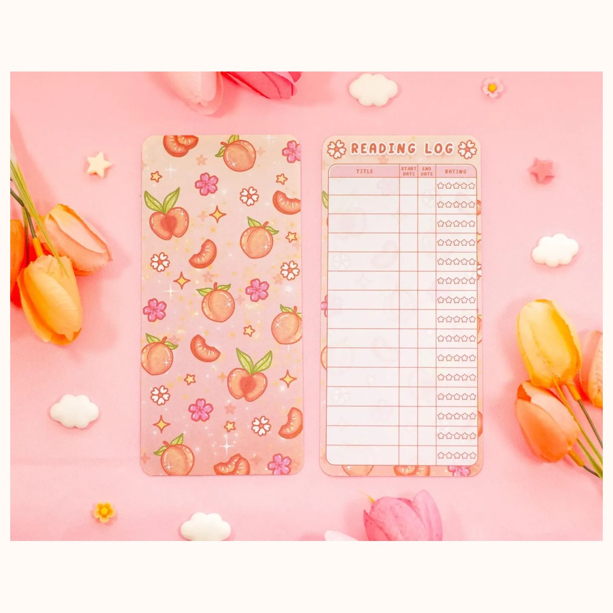 Peaches Reading Log Bookmark by Farouk Book Store
