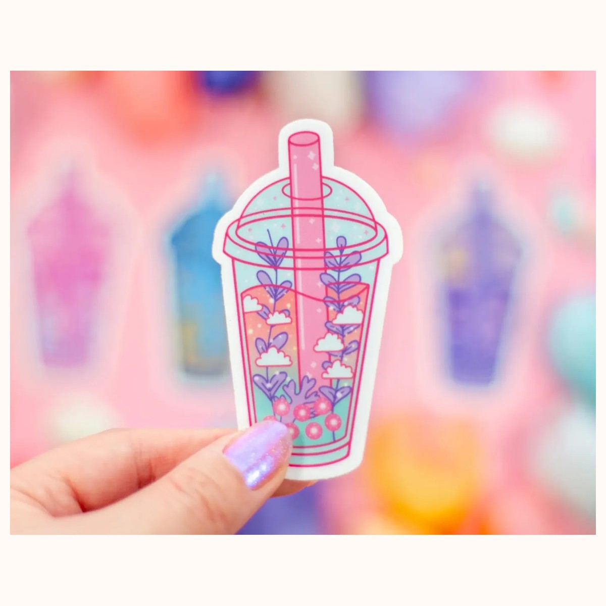 Bubble Tea Drink Cute Aesthetic Vinyl Sticker view 4