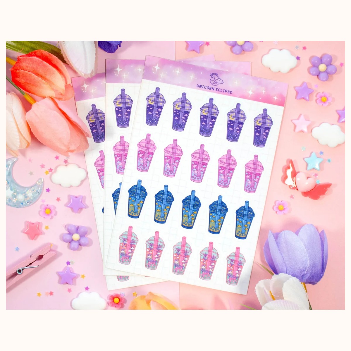 Bubble Tea Cute Aesthetic Planner Matte Sticker Sheet view 2
