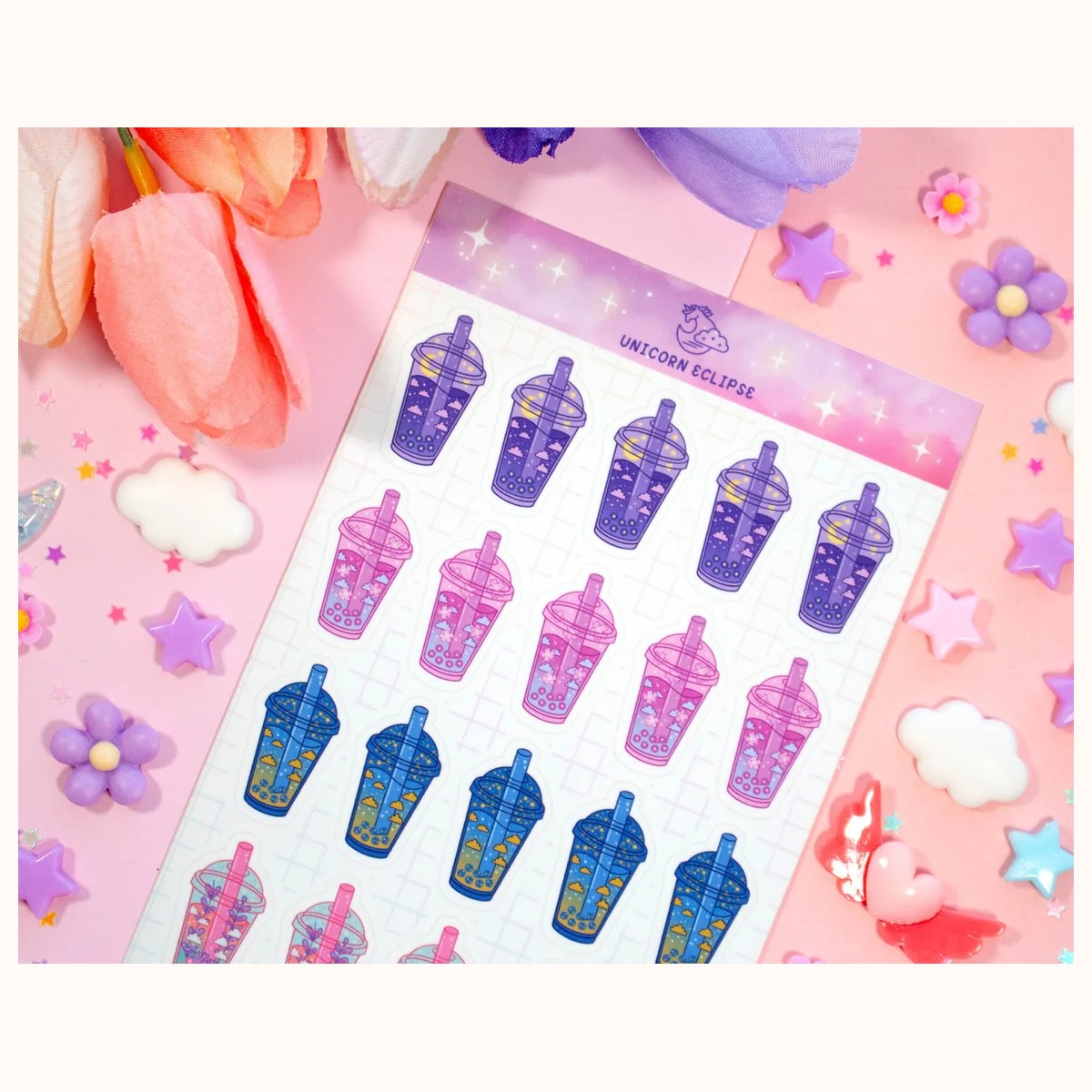 Bubble Tea Cute Aesthetic Planner Matte Sticker Sheet view 3