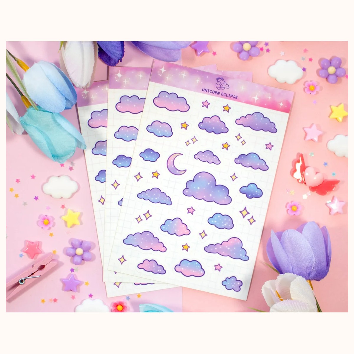 Clouds Aesthetic Cute Planner Sticker Sheet view 2
